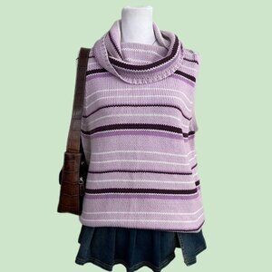 y2k purple striped preppy girly downtown it girl knit cowl neck top